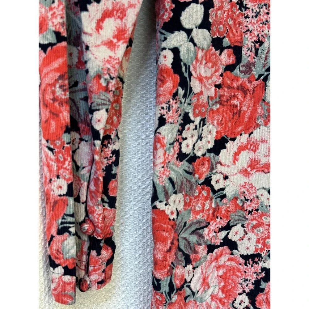 Free People Floral Corduroy Mini Dress Long Sleeve Puff Shoulder Size 8